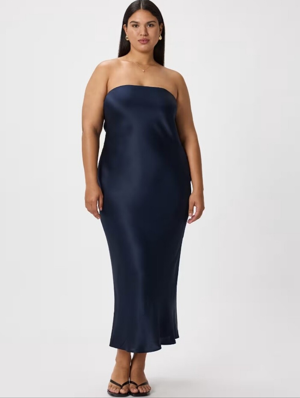 @Quince Mulberry Washable Silk Strapless Midi Dress Dark Blue Size Medium.